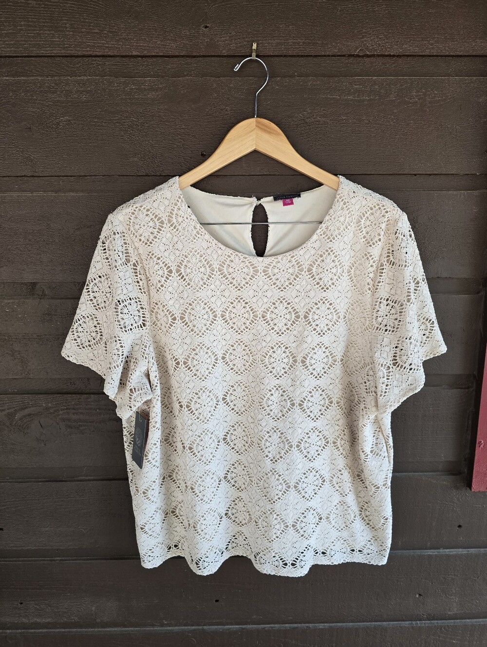 NWT Vince Camuto Crochet Lace Blouse Almond XXL